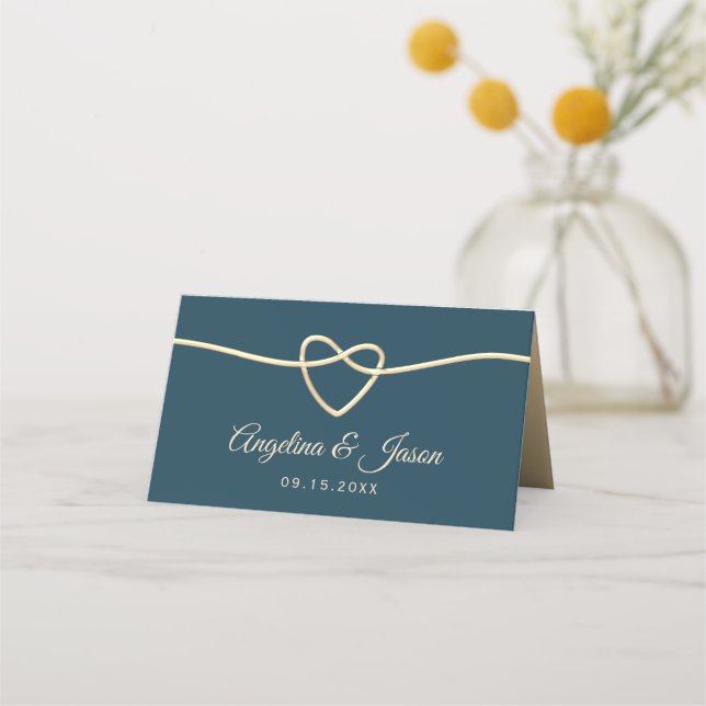 Tarjeta De Asiento Boda dorado y azul (Reverso)
