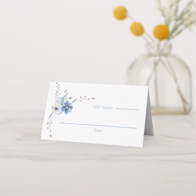 Tarjeta De Asiento Boda Dusty Blue Floral Bloom (Anverso)