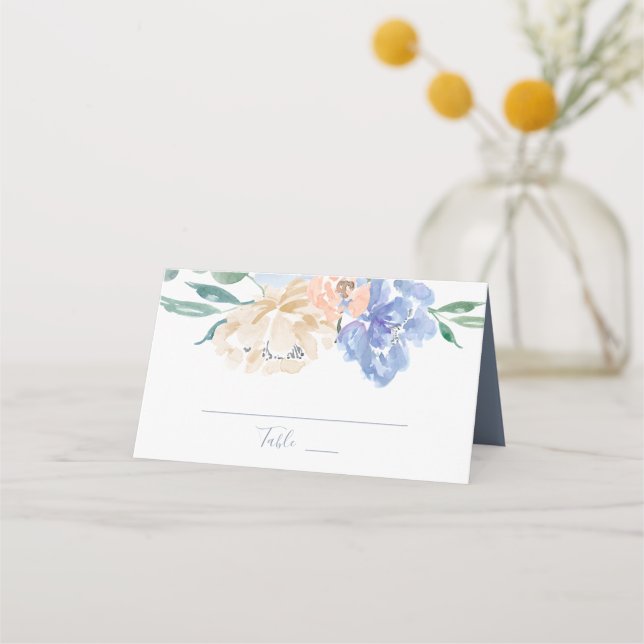 Tarjeta De Asiento Boda Dusty Blue Florals (Anverso)