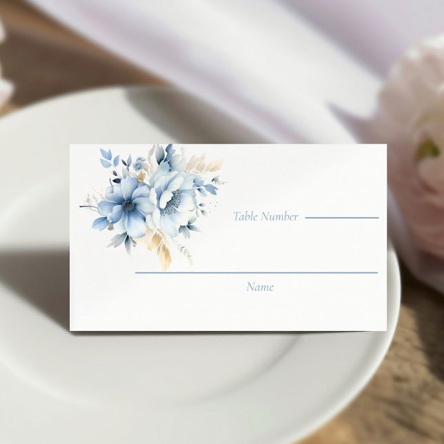 Tarjeta De Asiento Boda Dusty Blue Gold Floral Bloom (Subido por el creador)