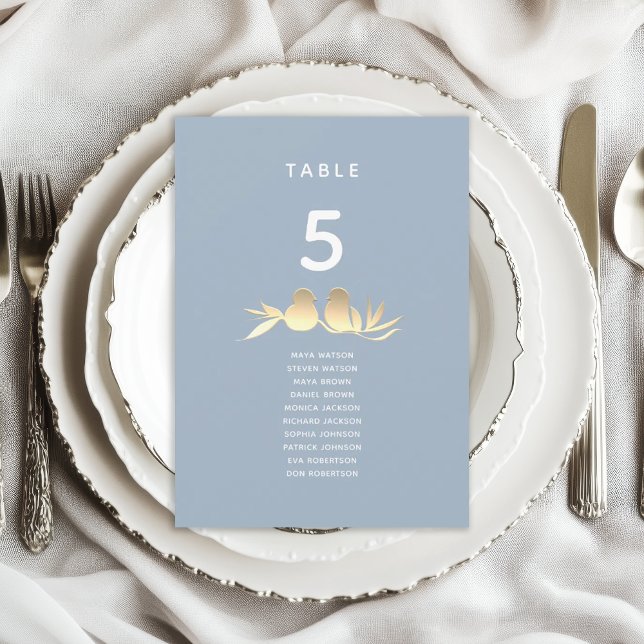 Tarjeta de asiento Boda Dusty Blue Lovebirds (Subido por el creador)
