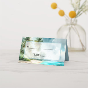 Tarjeta De Asiento Boda elegante acuarela de playa tropical Escribir