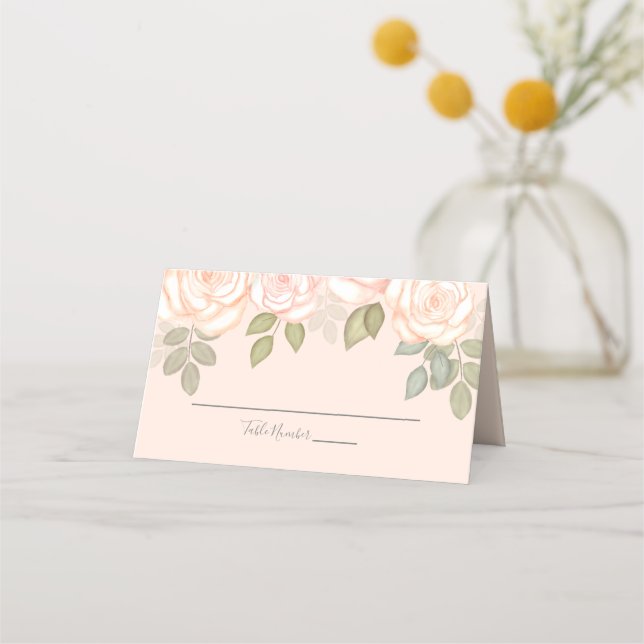 Tarjeta De Asiento Boda Elegante acuarela Rubor Floral Foliage (Anverso)