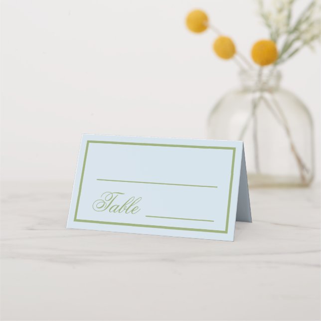 Tarjeta De Asiento Boda elegante azul verde (Anverso)