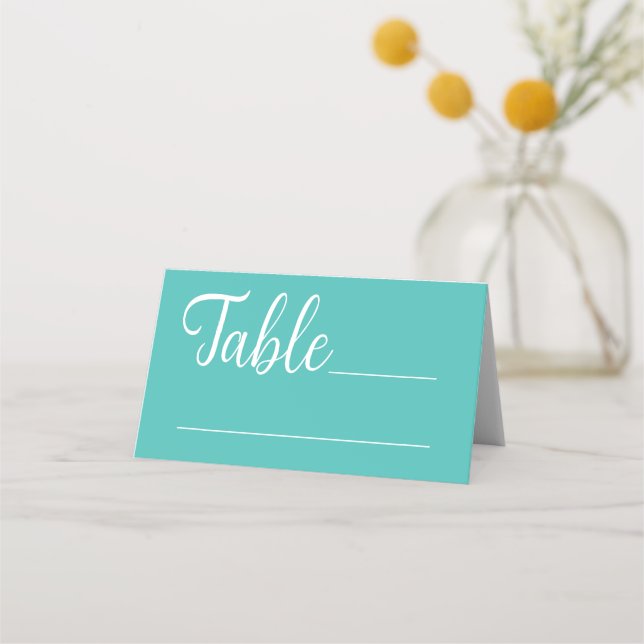 Tarjeta De Asiento Boda elegante blanca verde azulada (Anverso)