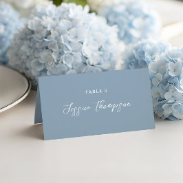 Tarjeta De Asiento Boda elegante con guión simple azul polvoriento