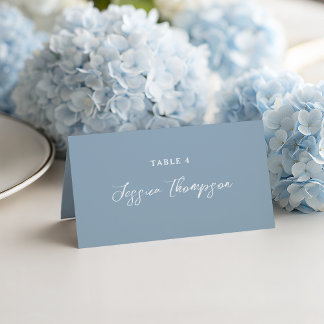 Tarjeta De Asiento Boda elegante con guión simple azul polvoriento