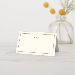 Tarjeta De Asiento Boda elegante con monograma amarillo mantequilla m