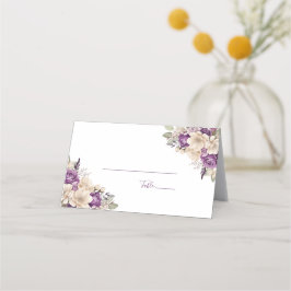 Tarjeta De Asiento Boda elegante con rosas púrpura y marfil