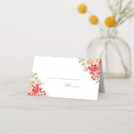 Tarjeta De Asiento Boda elegante con rosas rojas y marfil