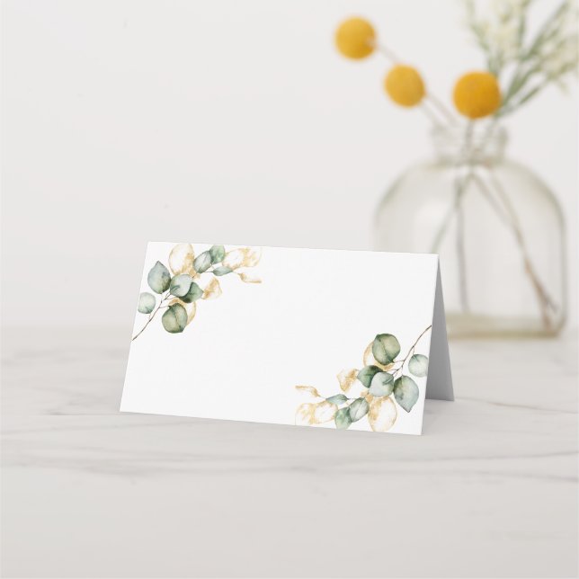 Tarjeta De Asiento Boda elegante con vegetación dorada (Anverso)