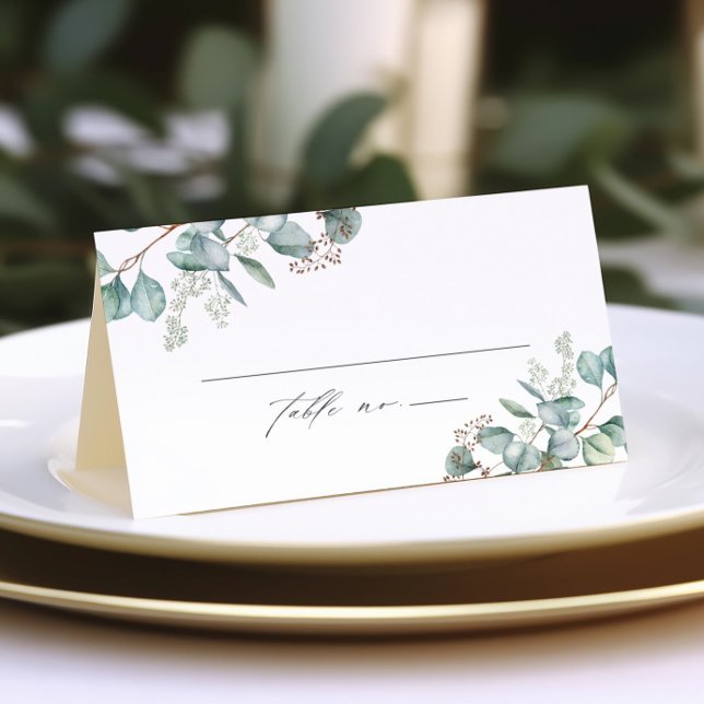 Tarjeta De Asiento Boda elegante de eucalipto verde (Elegant Eucalyptus Greenery Wedding Table Place Cards.)
