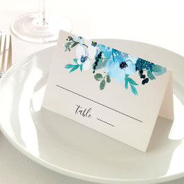 Tarjeta De Asiento Boda elegante de flores azules polvorientas de pri