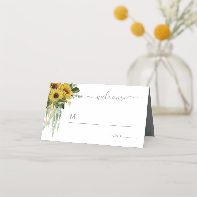 Tarjeta De Asiento Boda elegante de flores de girasol (Anverso)