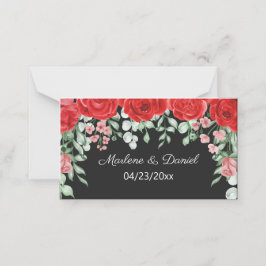 Tarjeta De Asiento Boda Elegante De Flores Rojas Y Negras
