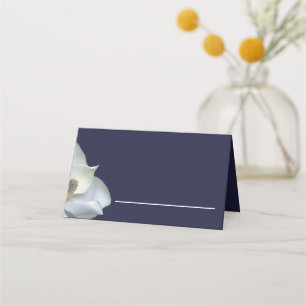 Tarjeta De Asiento Boda elegante de magnolia blanca y azul marino