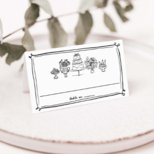 Tarjeta De Asiento Boda Elegante Dibujada a Mano Garabatos Líneas