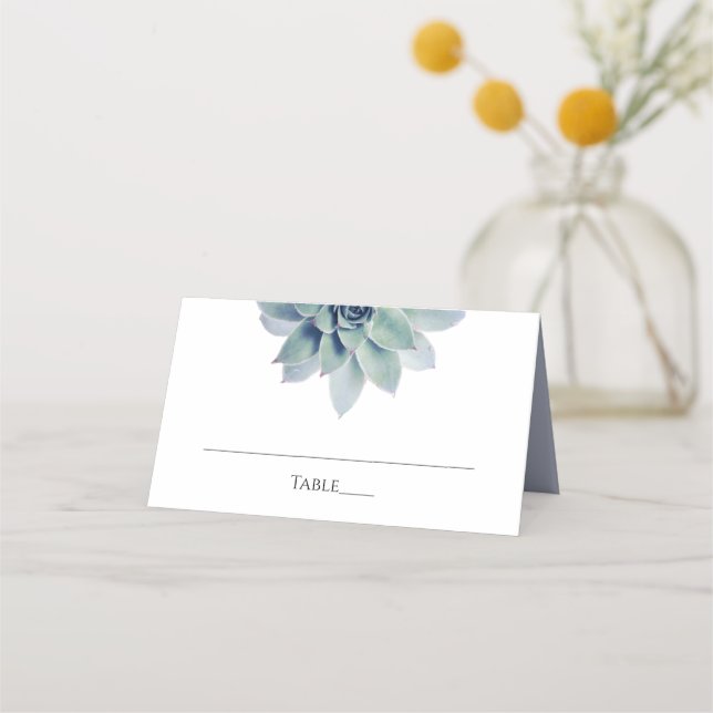 Tarjeta De Asiento Boda Elegante Floral de Verdor Suculento (Anverso)