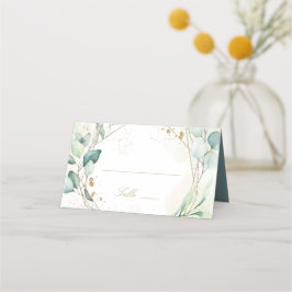 Tarjeta De Asiento Boda elegante geométrica dorada con vegetación de 