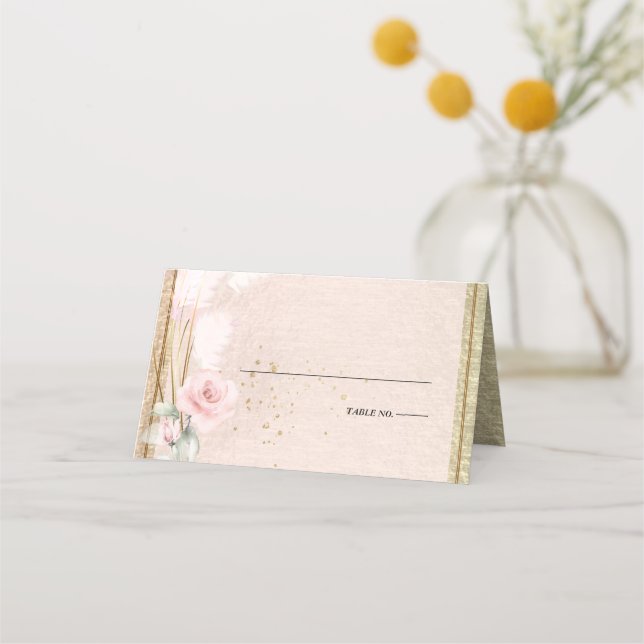 Tarjeta De Asiento Boda | Elegante Grasa Dusty Rosa Floral Pampas (Anverso)