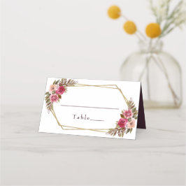 Tarjeta De Asiento Boda Elegante Moda Floral Marco dorado blanco