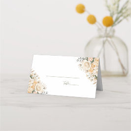 Tarjeta De Asiento Boda elegante perla blanca y rosa marfil