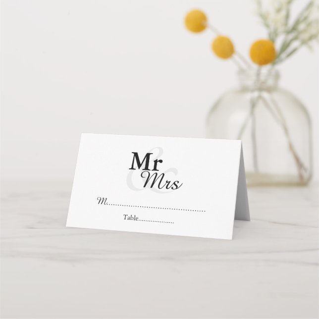 Tarjeta De Asiento Boda elegante sencilla de Sr y Sra (Anverso)