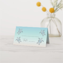 Tarjeta De Asiento Boda en la playa de tortugas marinas de plata