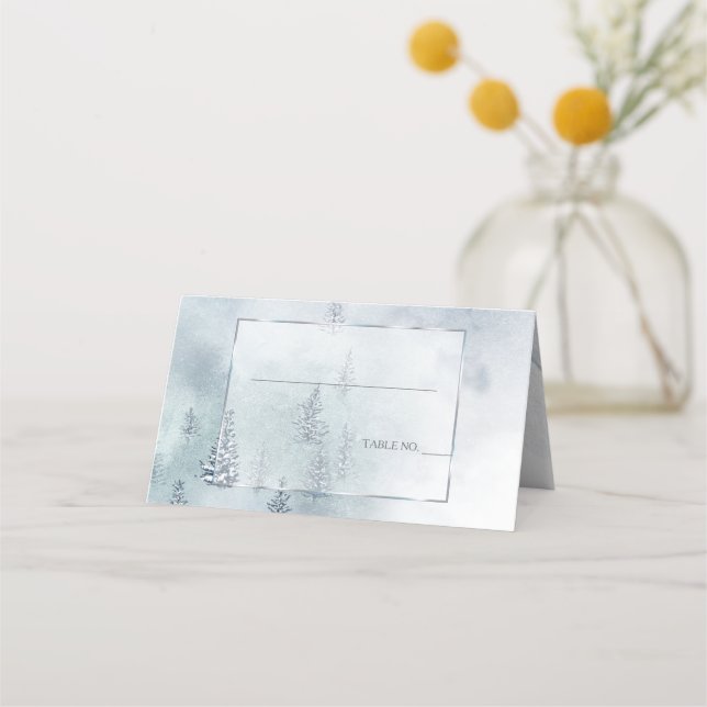 Tarjeta De Asiento Boda Escort | Silver Blue Winter Wonderland (Anverso)