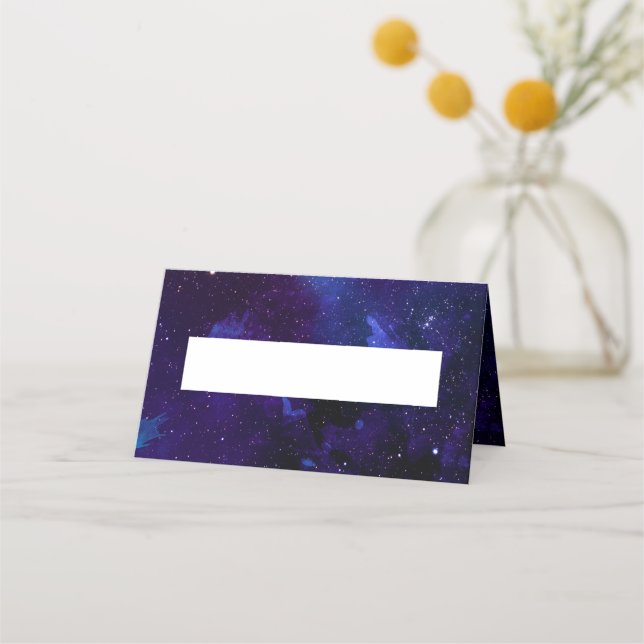 Tarjeta De Asiento Boda espacial. Estrellas nocturnas. Galaxia modern (Anverso)