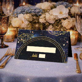 Tarjeta De Asiento Boda estrellas astronomía celestial oro azul