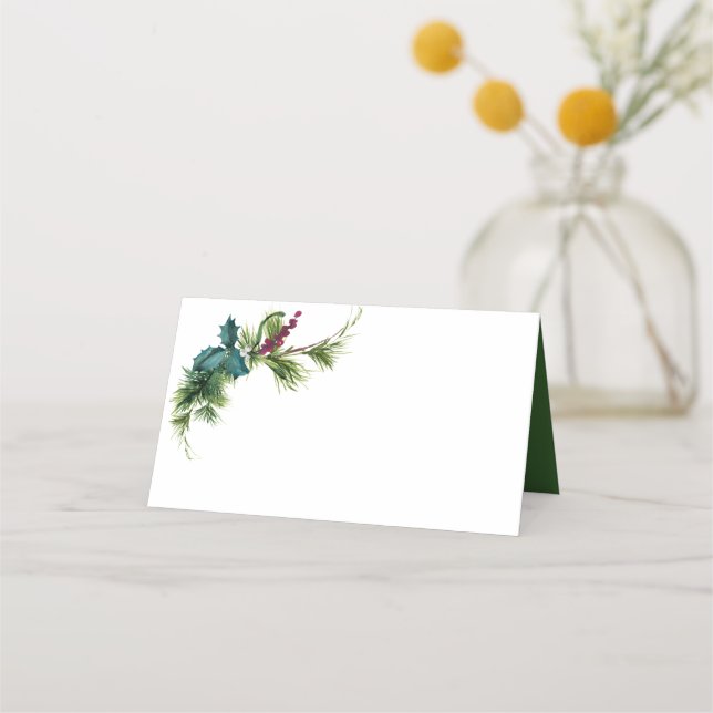 Tarjeta De Asiento Boda Evergreen de acuarela floral de invierno (Anverso)