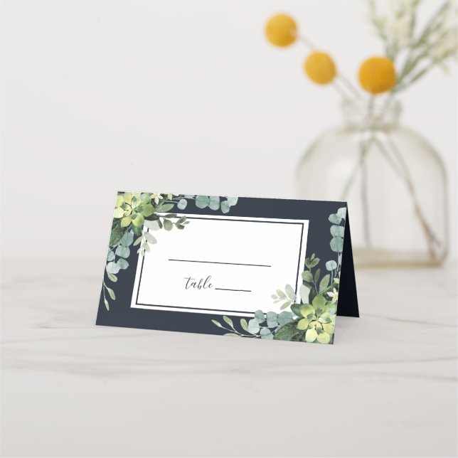 Tarjeta De Asiento Boda exitoso azul de la Marina de Medianoche perso (Anverso)