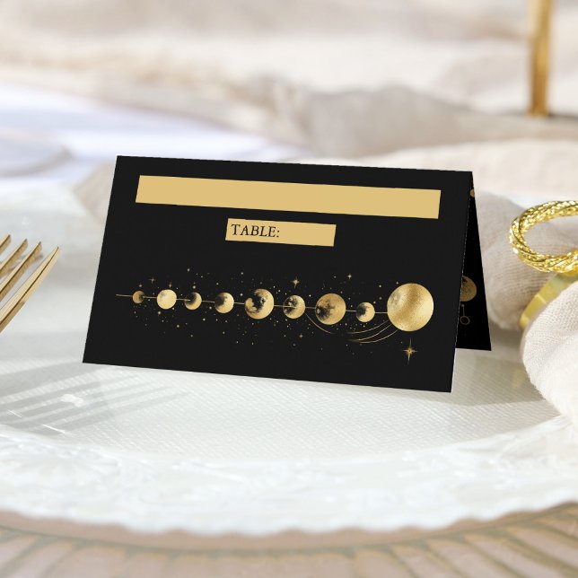 Tarjeta De Asiento Boda Fases de Luna Crescente Negro Celestial (Subido por el creador)