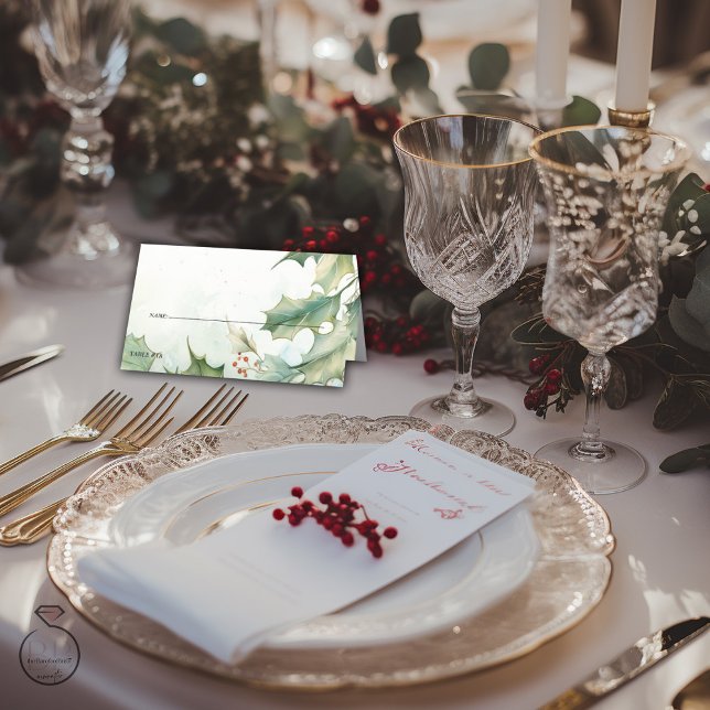 Tarjeta De Asiento Boda | Flandes de invierno rústico y Berries (Subido por el creador)