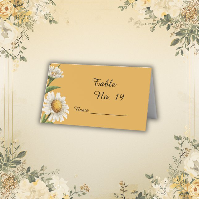 Tarjeta De Asiento boda flor de margarita retro blanca naranja (Subido por el creador)