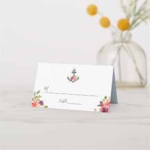 Tarjeta De Asiento Boda floral acuarela ancla náutica