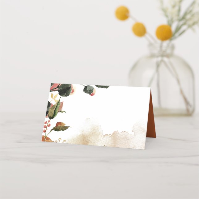 Tarjeta De Asiento Boda Floral Acuarela de Otoño (Anverso)