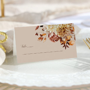 Tarjeta De Asiento Boda floral acuarela de otoño taupe terracota
