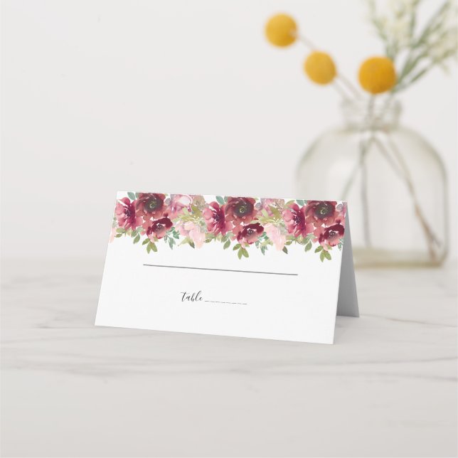 Tarjeta De Asiento Boda floral acuarela de verano (Anverso)