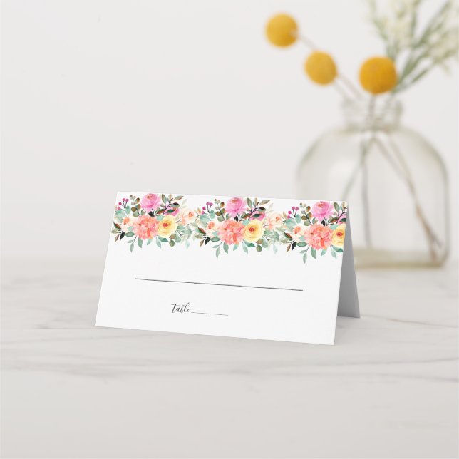 Tarjeta De Asiento Boda floral acuarela de verano (Anverso)
