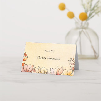 Tarjeta De Asiento Boda Floral Acuarela Otoño Terracota Amarillo