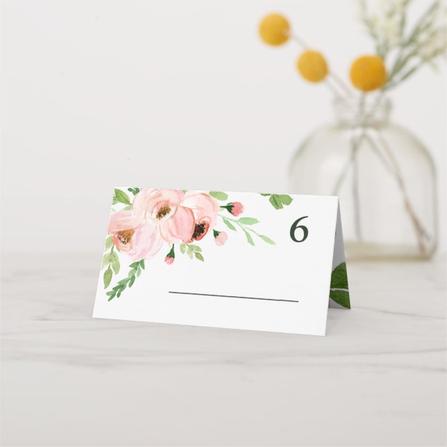 Tarjeta De Asiento Boda floral acuarela rosa (Anverso)