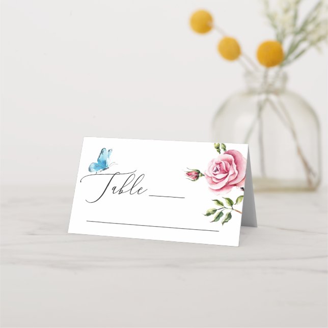 Tarjeta De Asiento Boda floral acuarela | Rosa de Jardín Romántico (Anverso)