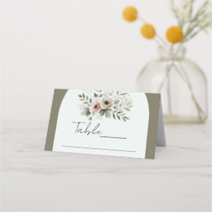 Tarjeta De Asiento Boda floral acuarela verde oliva caqui