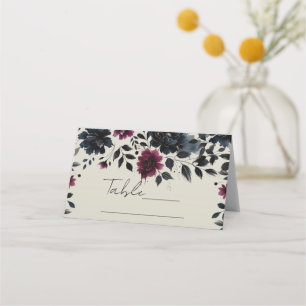 Tarjeta De Asiento Boda Floral Almendra Azul Medianoche Borgoña Tinta