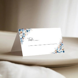 Tarjeta De Asiento Boda floral azul boho doblado