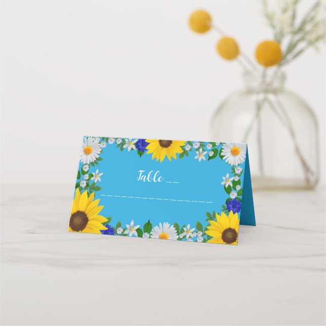 Tarjeta De Asiento Boda floral azul cielo de verano (Anverso)