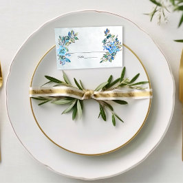 Tarjeta De Asiento Boda Floral azul de acuarela
