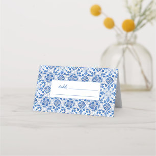 Tarjeta De Asiento Boda floral azul de azulejos portugueses
